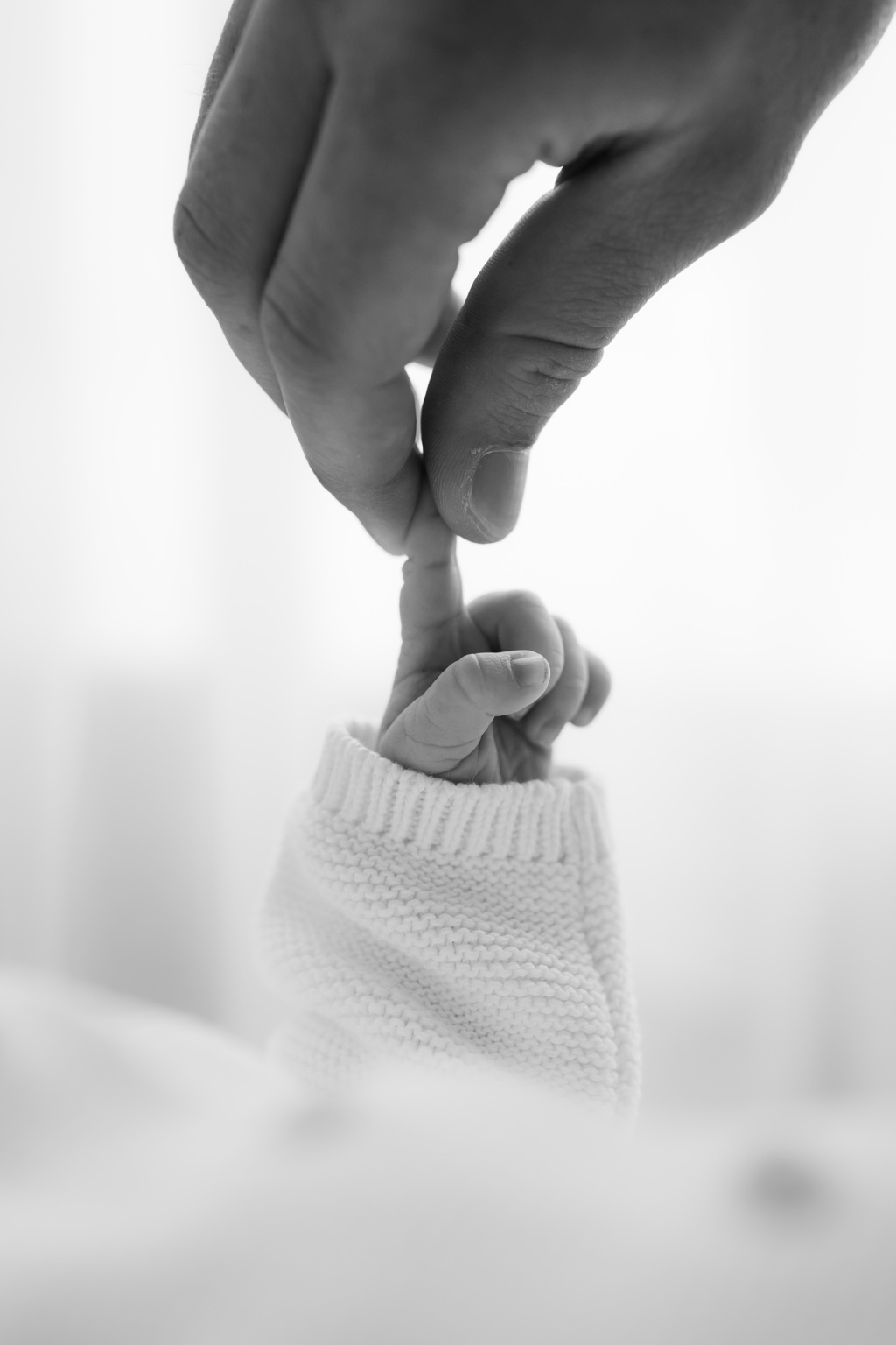 Winzige Babyhand hält den Finger eines Elternteils